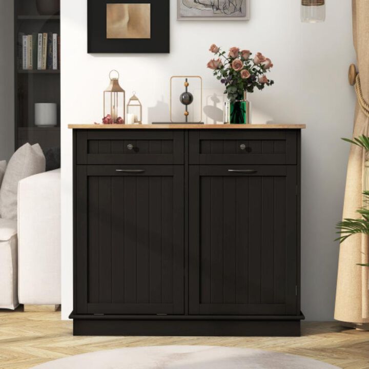 Hivvago Kitchen Tilt Out Trash Cabinet with 11 Gallon Hidden Garbage Holder and Adjustable Shelf-Brown