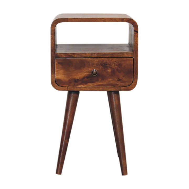 Mini Chestnut Curved 1 Drawer Nightstand  with Open Slot