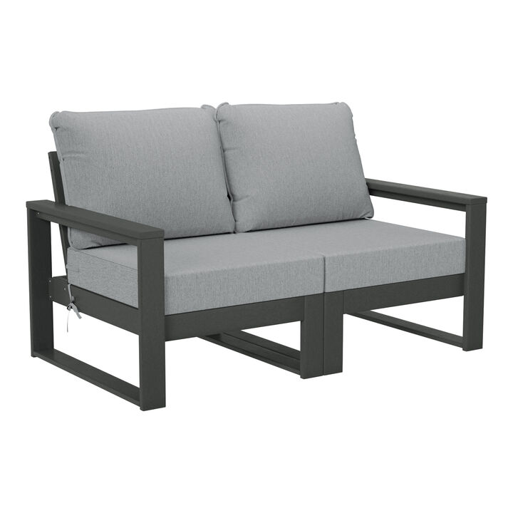 WestinTrends Outdoor HDPE All-Weather Modern Patio Loveseat with Waterproof Cushions