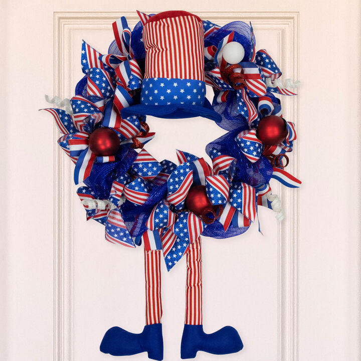 Patriotic Hat with Legs Deco Mesh Wreath - 24"