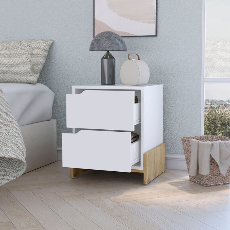 Streamdale Ralston 2-Drawer Nightstand In White And Macadamia
