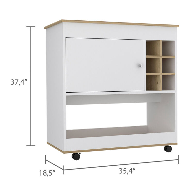 Pendleton 1-Shelf 6-Bottle Bar Cart Light Oak And White