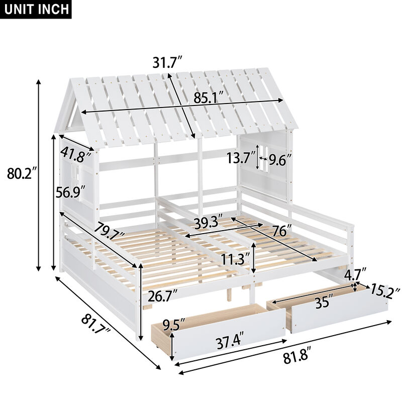 Merax House Platform Beds with Two Drawers