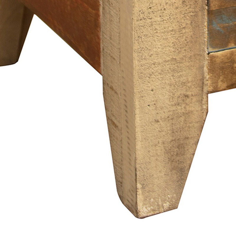 Fena 26 Inch Narrow End Table, Open Shelf, Multicolor Distress Pine Wood-Benzara