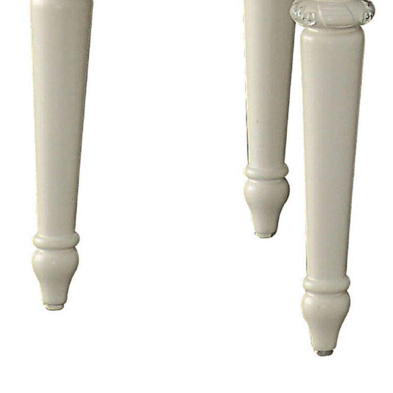 Dorie 21 Inch Swivel Chair Vanity Stool, Low Back, Ivory White Faux Leather - Benzara