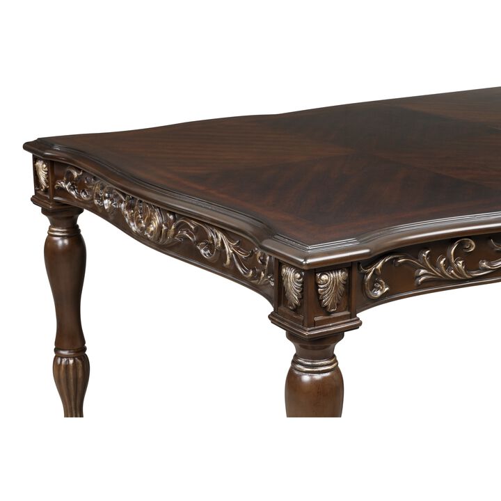 Mitch 76-94 Inch Extendable Rectangular Dining Table, Scalloped Edge, Brown - Benzara