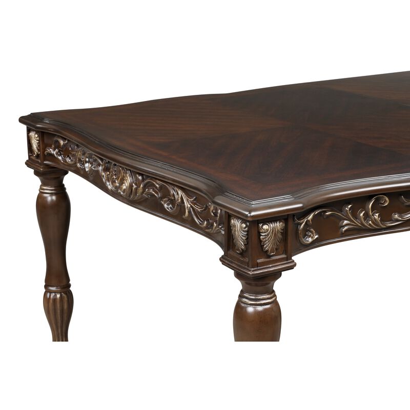 Mitch 76-94 Inch Extendable Rectangular Dining Table, Scalloped Edge, Brown - Benzara