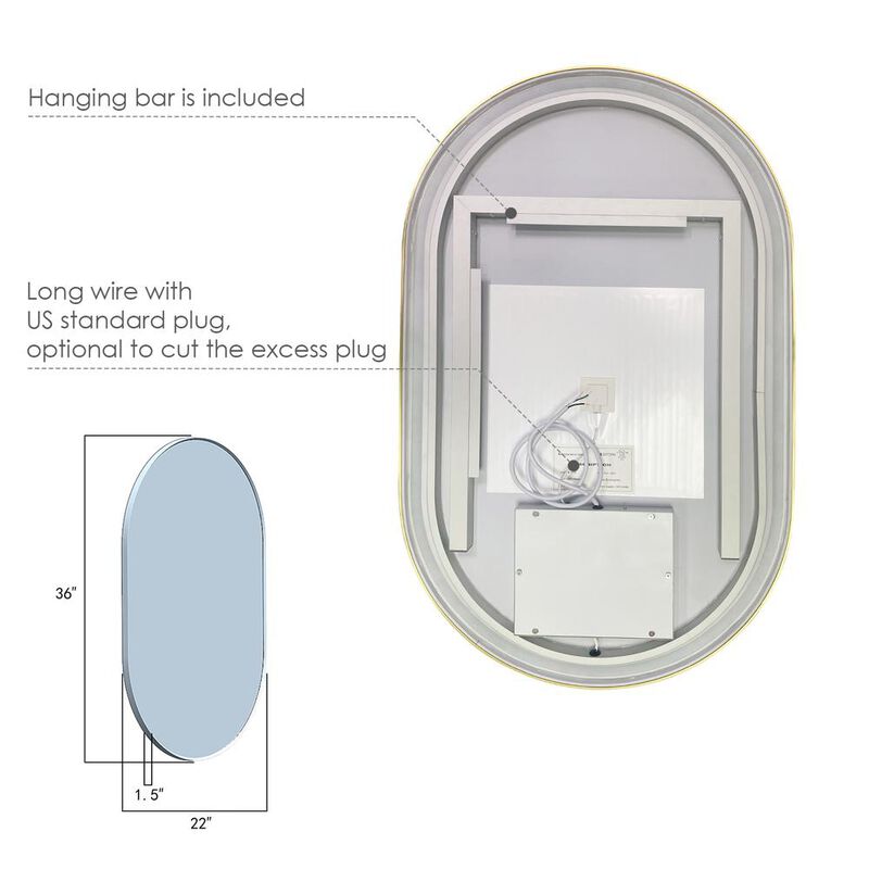 Altair Framed in Brushed Gold Modern Bathroom/Vanity LED Lighted Wall Mirror