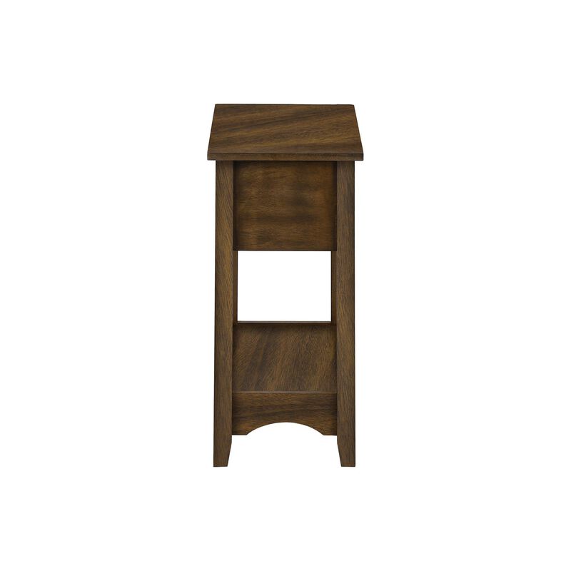 Monarch Specialties I 3955 - Accent Table, End, Side Table, Nightstand, 2 Tier, Narrow, Storage Drawer, Brown Veneer, Transitional
