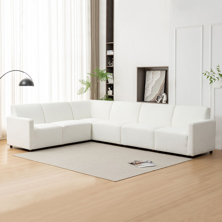 Duvall 6 Piece Modular Sofa - Cream Boucle Performance Fabric