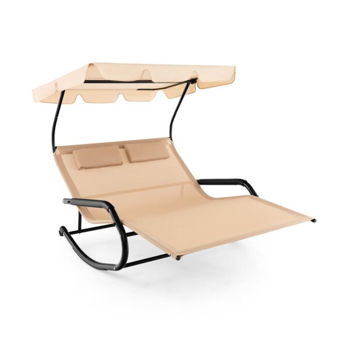 Hivvago Outdoor 2 Persons Rocking Chaise Lounge with Canopy and Wheels