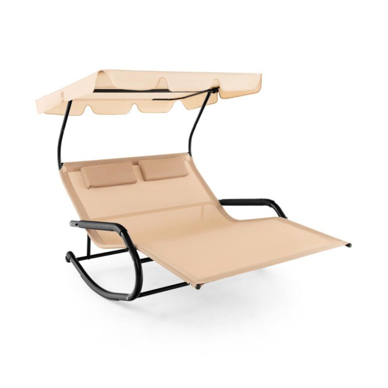 Hivvago Outdoor 2 Persons Rocking Chaise Lounge with Canopy and Wheels
