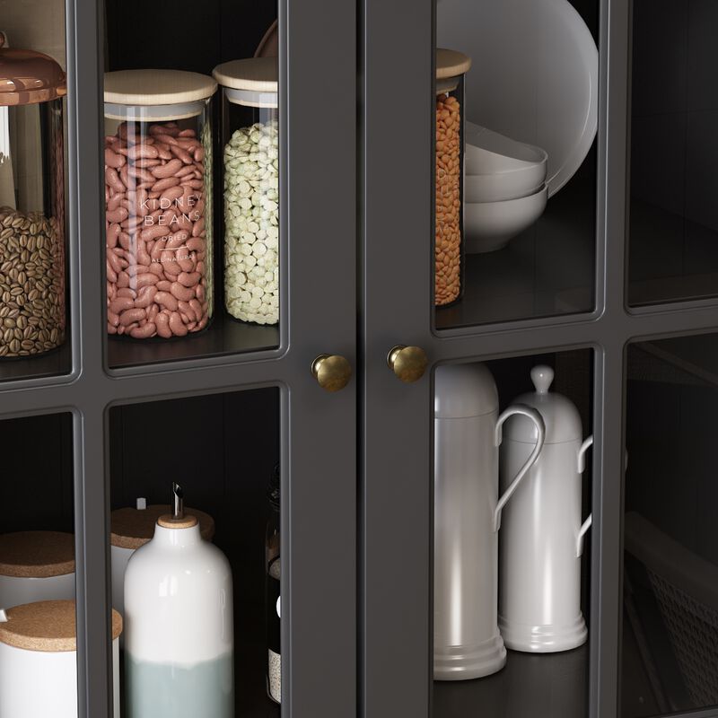 47.2 in. W x 78.7 in. Tall 8-Shelf Black Wood Standard Bookcase Bookshelf With Glass Doors, Adjustable Shelves, Drawers