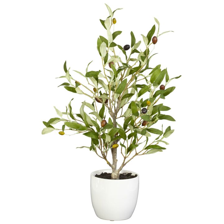 Hivvago 18" Olive Silk Tree w/Vase (Set of 2)