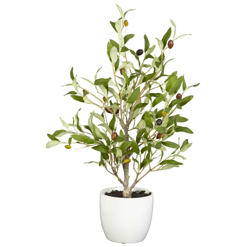Hivvago 18" Olive Silk Tree w/Vase (Set of 2)