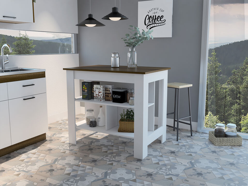 Streamdale Rockaway 3-Shelf Kitchen Island White And Walnut