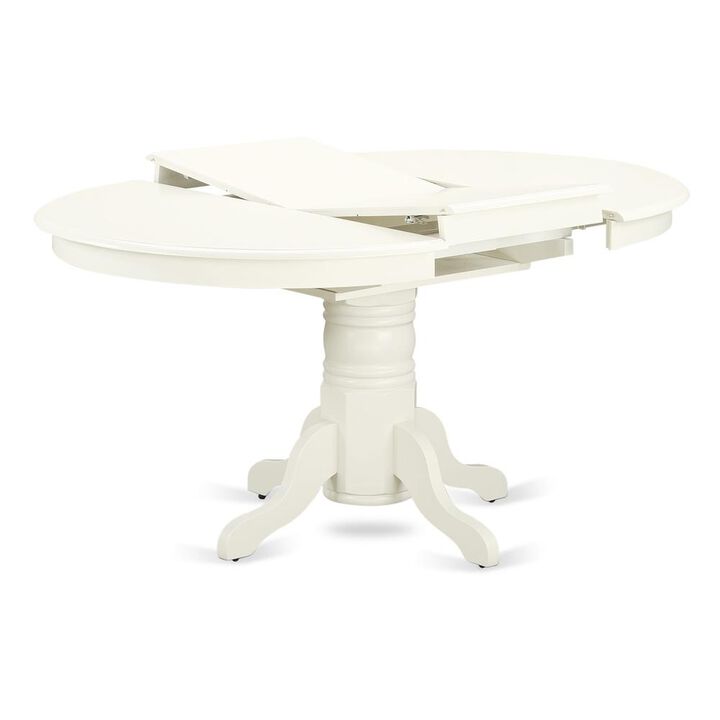 East West Furniture - AVVA7-LWH-W - 7-Piece Kitchen Table Set- 6 Modern Dining Chairs with Wooden Seat and Slatted Chair Back - Butterfly Leaf Kitchen Dining Table - Linen White Finish