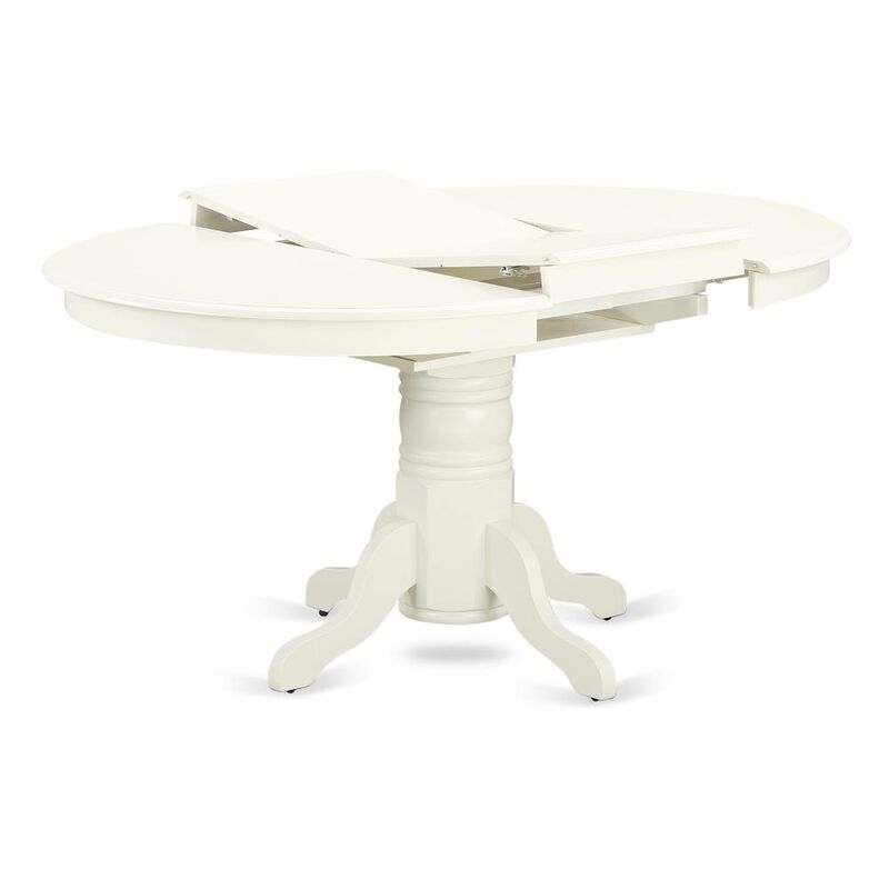 East West Furniture - AVVA7-LWH-W - 7-Piece Kitchen Table Set- 6 Modern Dining Chairs with Wooden Seat and Slatted Chair Back - Butterfly Leaf Kitchen Dining Table - Linen White Finish
