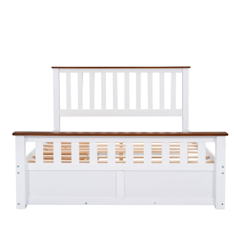 Queen Size Wood Platform Bed With Two Drawers And Wooden Slat Support