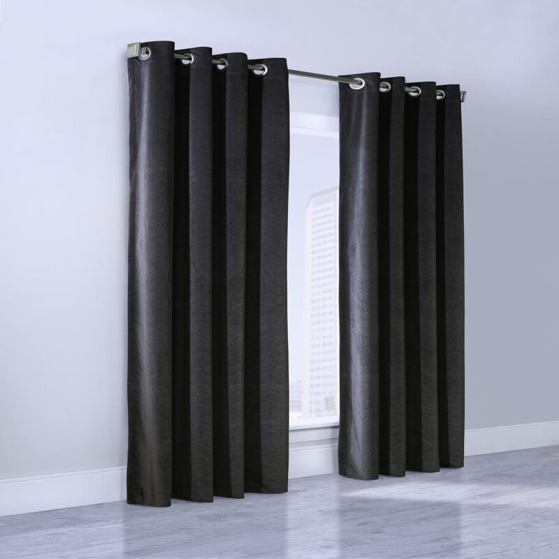 Thermalogic Minuit Luxury Solid Velvet Fabric Chevron Design Room Darkening Grommet Curtain Panel Black