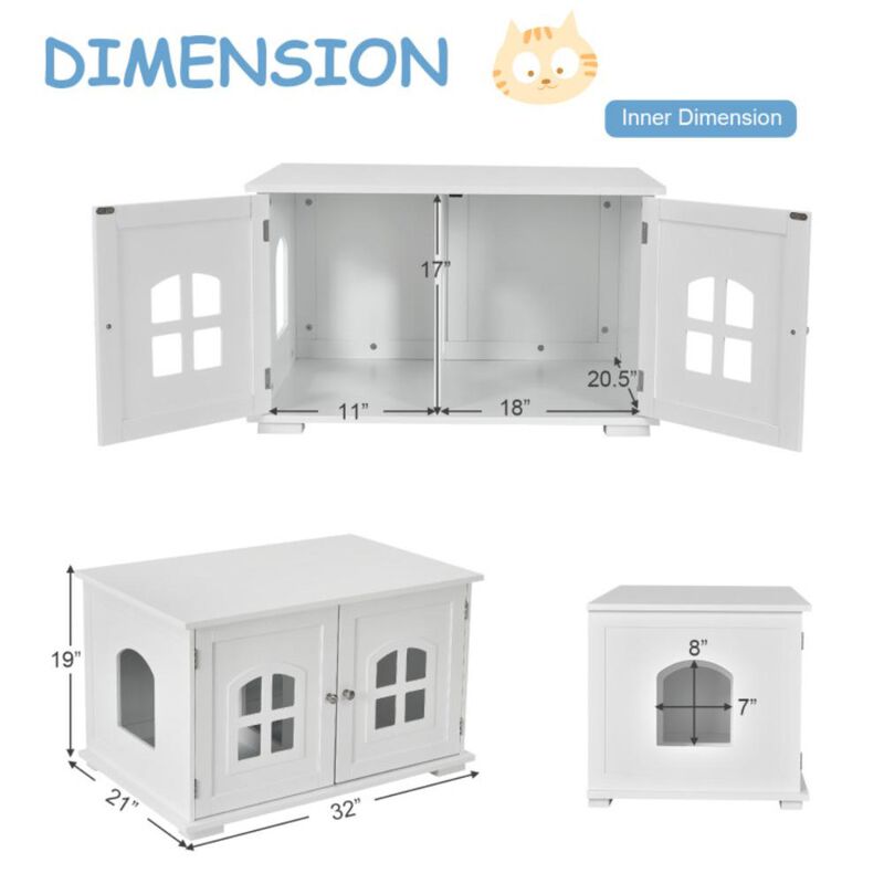 Hivvago Large Wooden Cat Litter Box Enclosure Hidden Cat Washroom with Divider