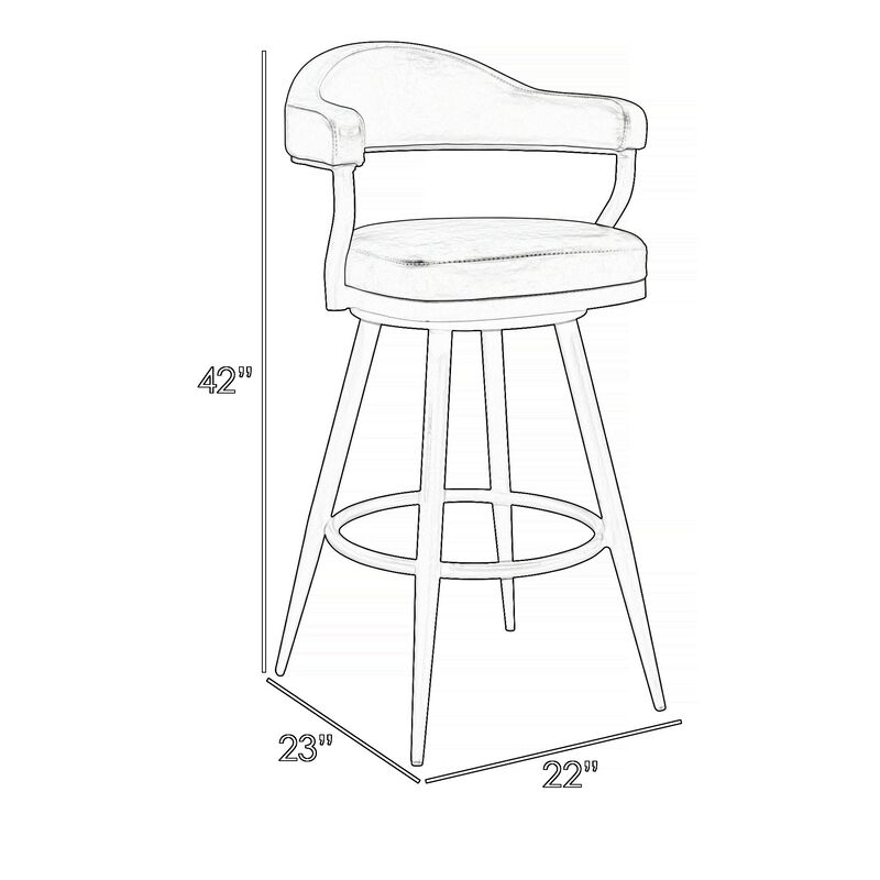 Knw 30 Inch Swivel Barstool Armchair, Black, Vintage Gray Faux Leather-Benzara