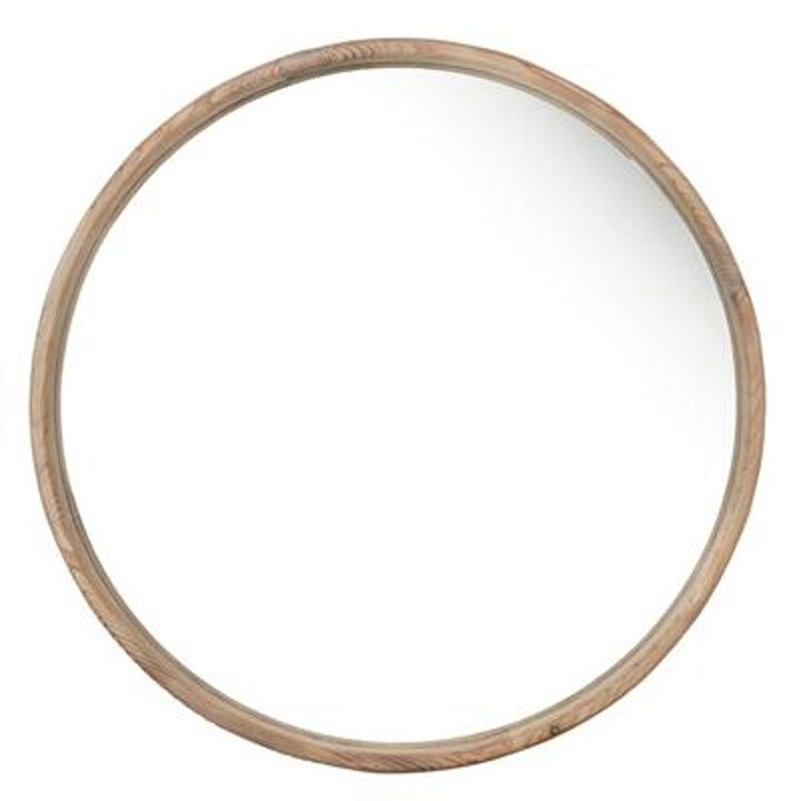 HomeRoots 28 Natural Rustic Brown Wood Frame Round Wall Mounted Accent Mirror