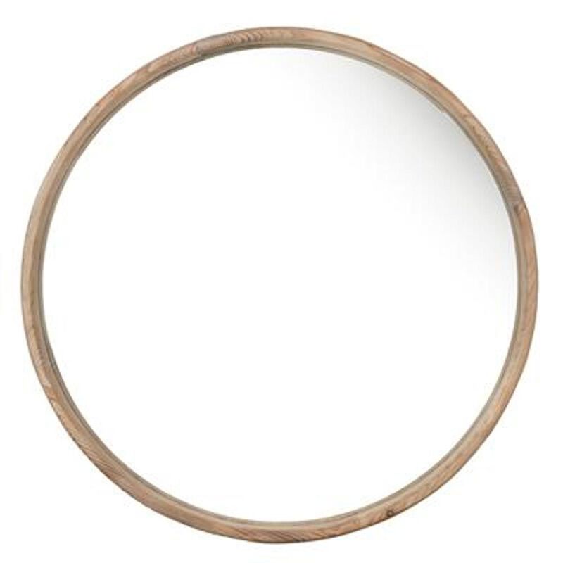 HomeRoots 28 Natural Rustic Brown Wood Frame Round Wall Mounted Accent Mirror