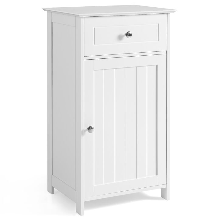 Costway Cabinet Bathroom Storage Floor Organizer Cupboard Drawer Shelf Bath Towel White