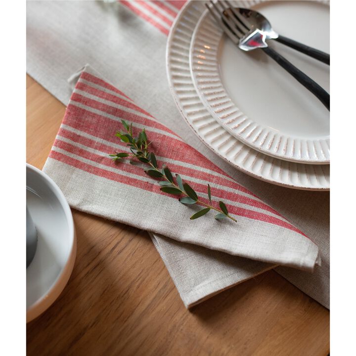 Solino Home 100% Pure Linen Striped Dinner Napkins 20 x 20 Inch Set of 4 | Farmhouse
