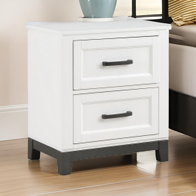 Thiem 28 Inch Nightstand with 2 Drawers, Black Handles, White Wood Finish - Benzara