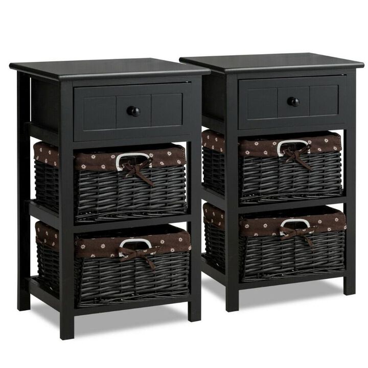 Set of 2 3 Layer 1 Drawer Wood Bedside End Table Nightstands