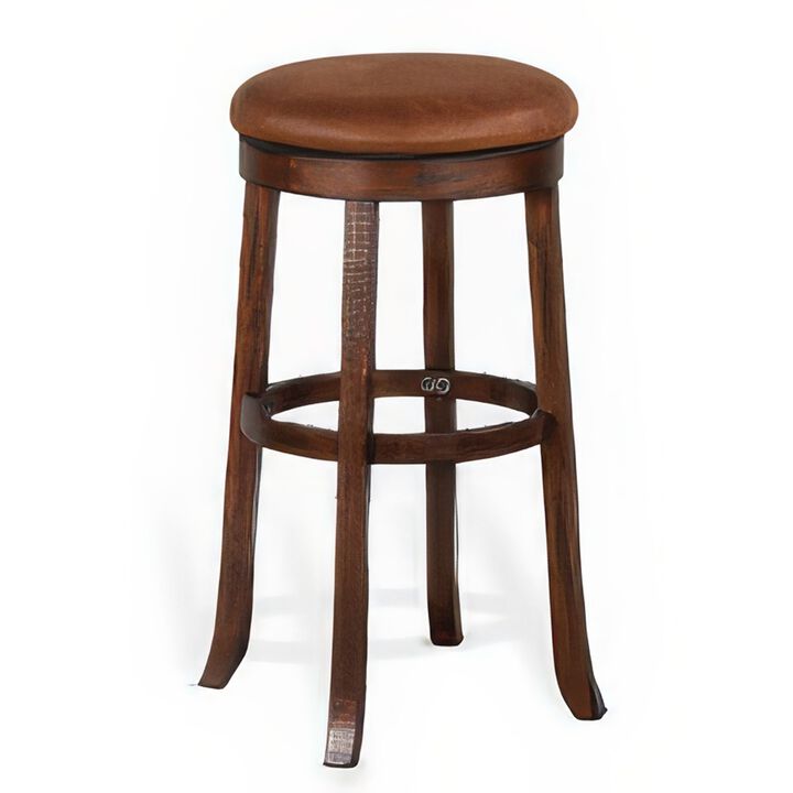 Odel Swivel Barstool Set of 2, Brown Faux Leather, Dark Mahogany - Benzara