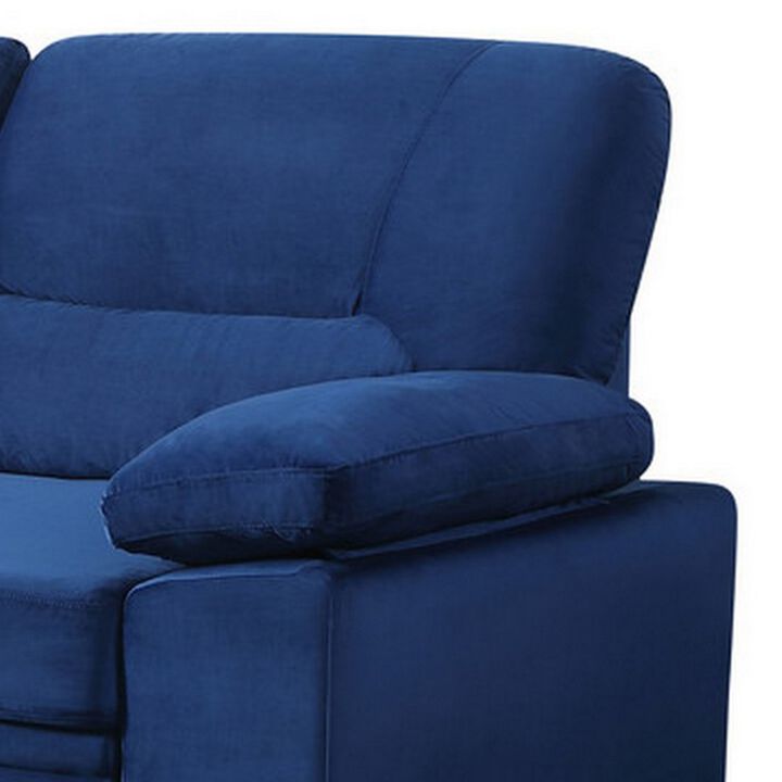 Exie 98 Inch 2 Piece Sectional Sofa, Pull Out Bed, Storage, Blue Velvet-Benzara