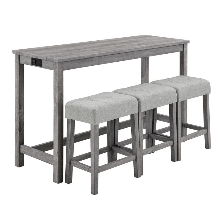 59 in. W Four Leg Wood Dining Table Seats 3