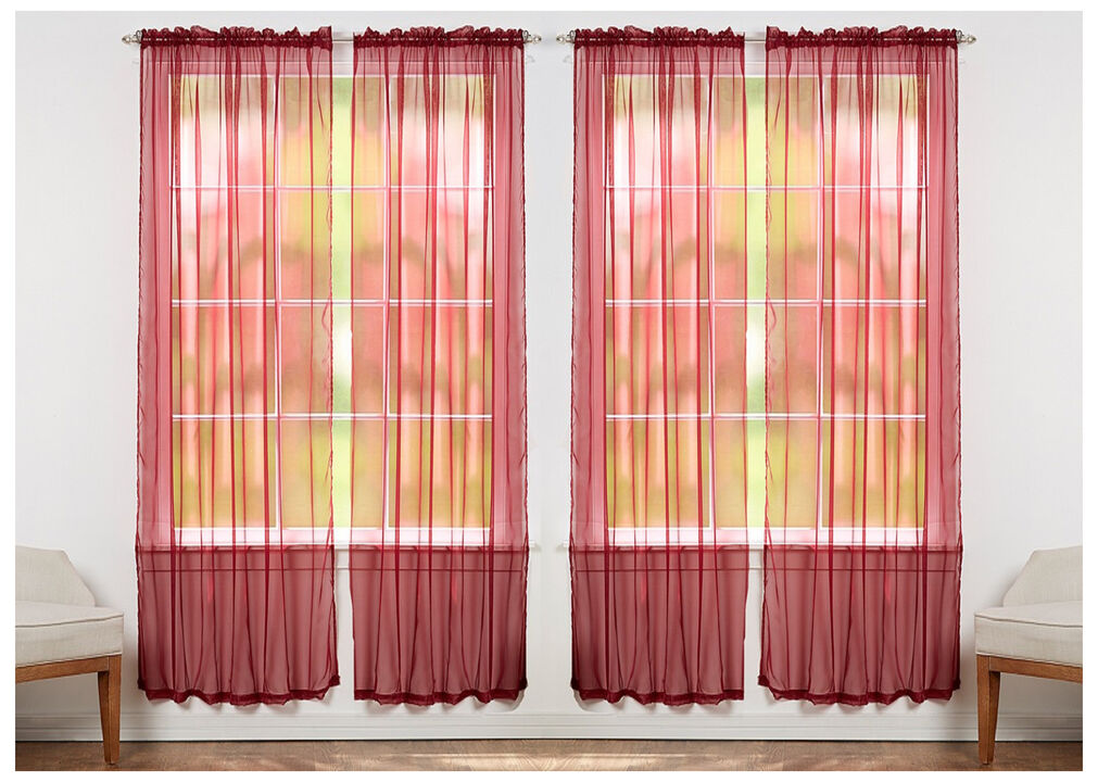 J&V TEXTILES Solid Sheer Window Curtain Panels- Set of 4