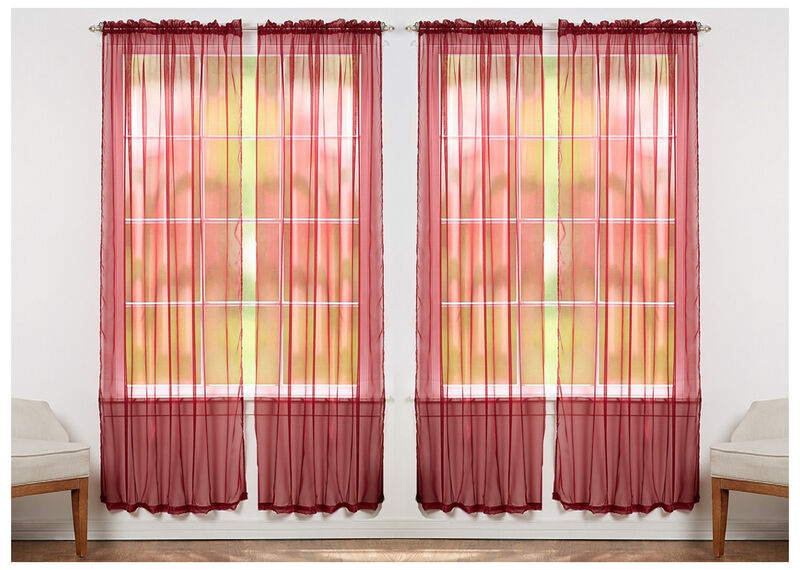 J&V TEXTILES Solid Sheer Window Curtain Panels- Set of 4