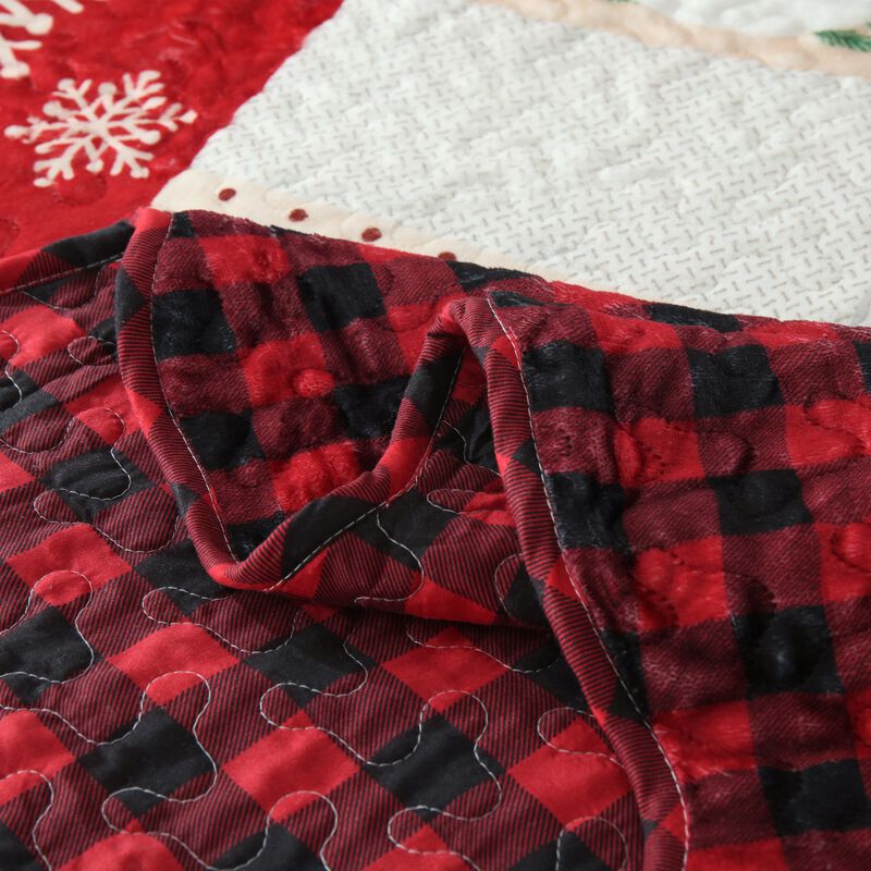 Marcielo 3 Pc Velvet Quilted Oversized Christmas Quilt Bedspread Set