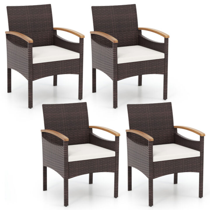 Patio Dining Chairs Set of 4 with Acacia Wood Armrest and Heavy Duty Metal Frame