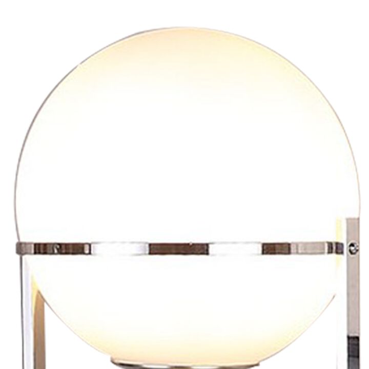 Jim 22 Inch Table Lamp, LED Light, Metal Body, Modern Globe Shade, Silver-Benzara