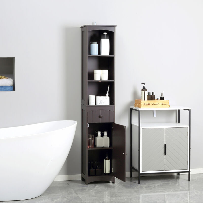 Tall Bathroom Cabinet Free Standing Bath Storage Organizer Linen Tower w/ Shelf