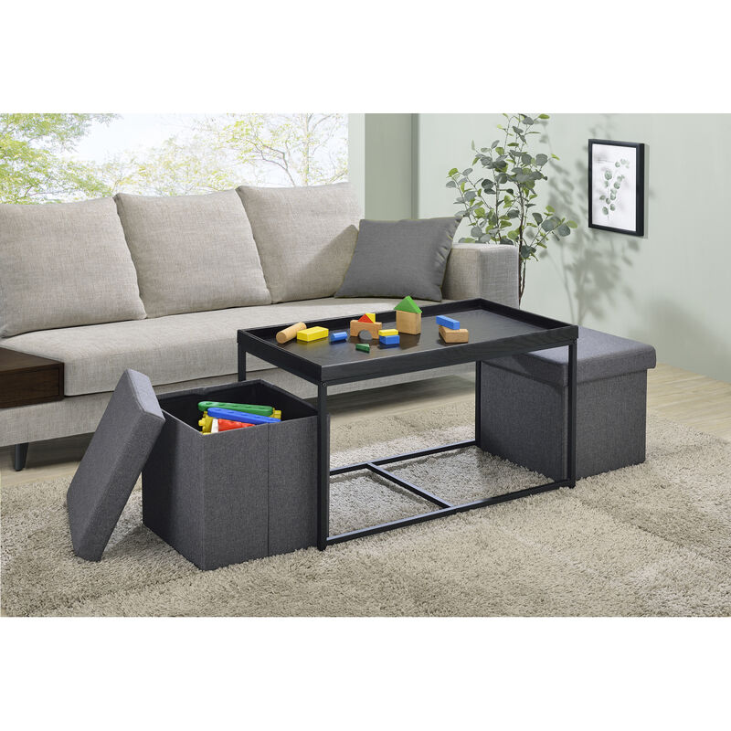 Monty Black Wood Grain 3 Piece Coffee Table Set With Raised Edges