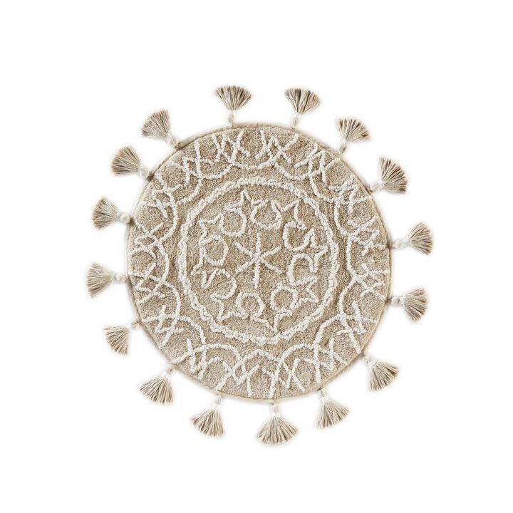 Saturday Knight Ltd Medallia Plush Cotton Pile 2-Tone Medallion Bath Rug - 25x25", Natural
