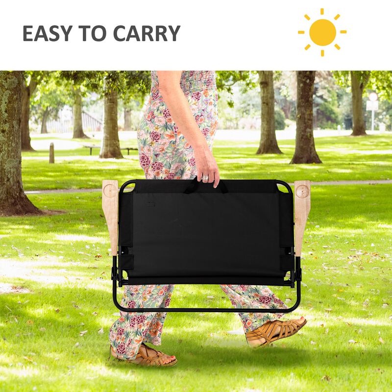 Black Portable Seating: Folding Double Camping Chair with Cup Holders