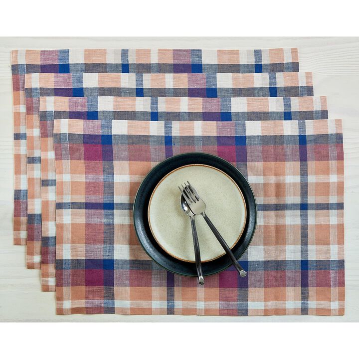 Solino Home 100% Pure Linen Placemats 14 x 19 Inch Set of 4 |Fall Flavors Madras