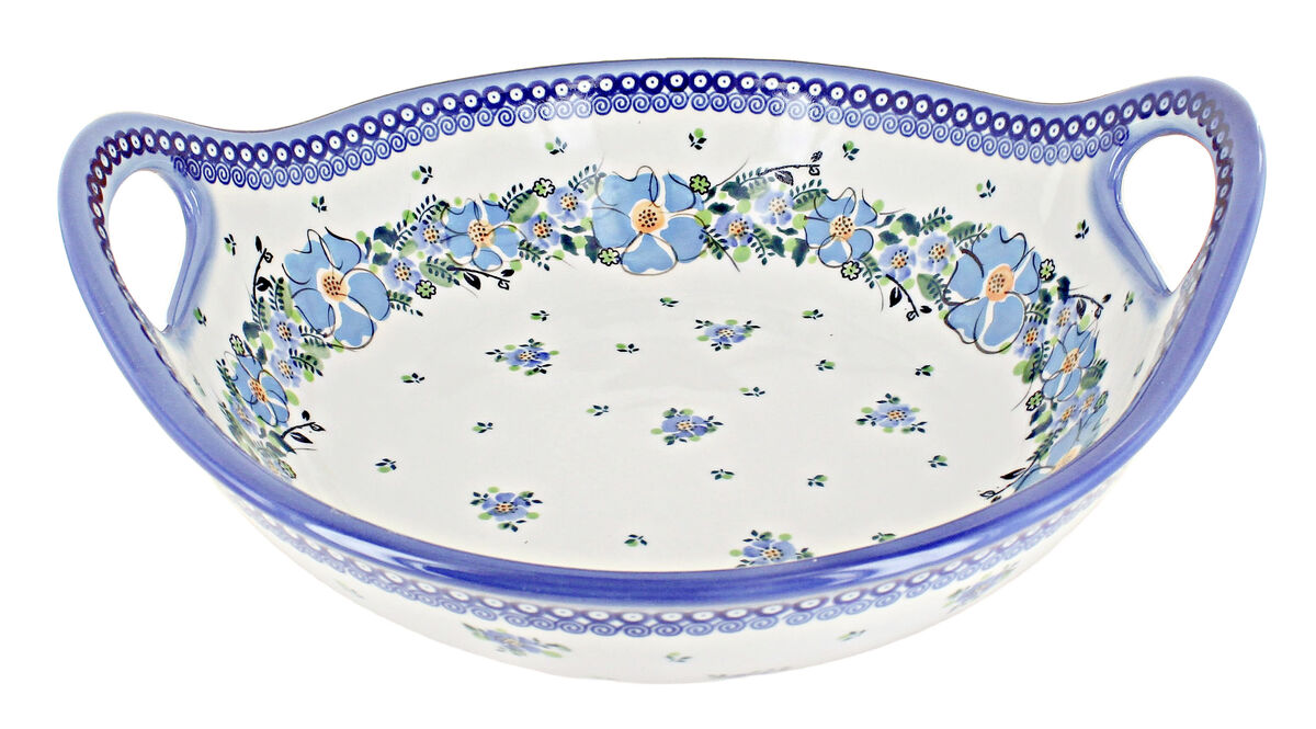 Blue Rose Polish Pottery Claire Deep Serving Bowl with Handles