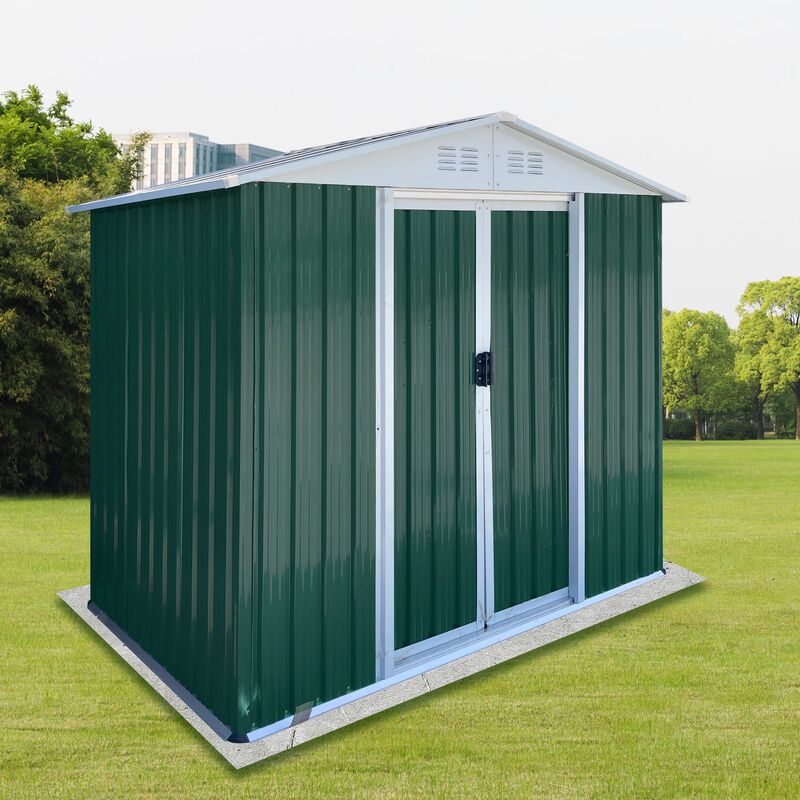 MONDAWE 6FTx4FT Apex Roof Outdoor Tool Storage House Garden Shed With Aluminum Alloy Frame And Sliding Door