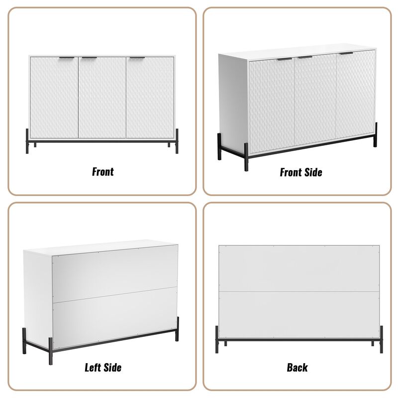 Elegant 3-Door Storage Cabinet with Adjustable Shelves and Geometric Design