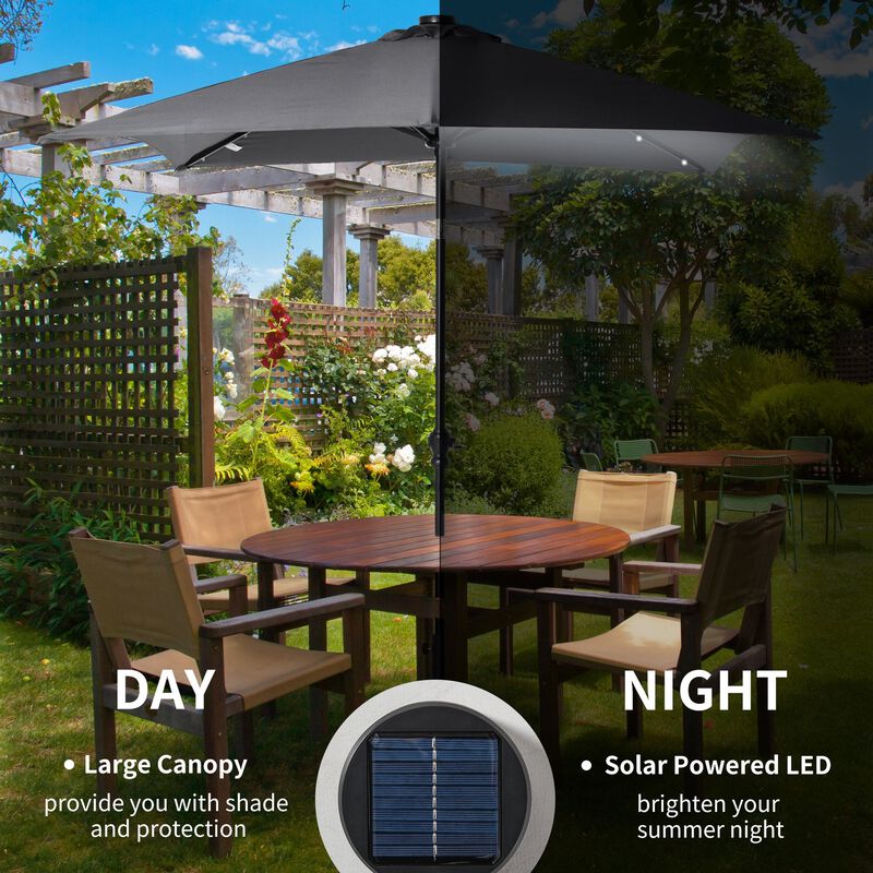 Dark Gray Sun Shield: 9x7 ft Patio Umbrella with LED Lights