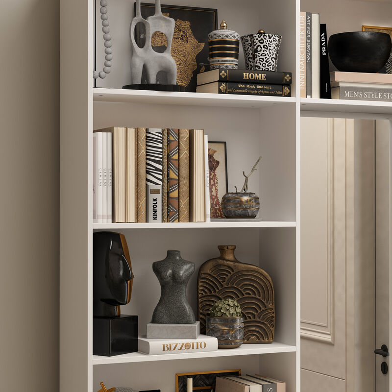 FUFU&GAGA White Bookcase with Adjustable Shelves and Drawers, (63" W x 15.7" D x 78.5" H),White